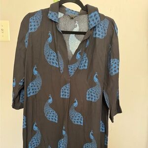 Ann Taylor Black dress with Blue Peacock Motif